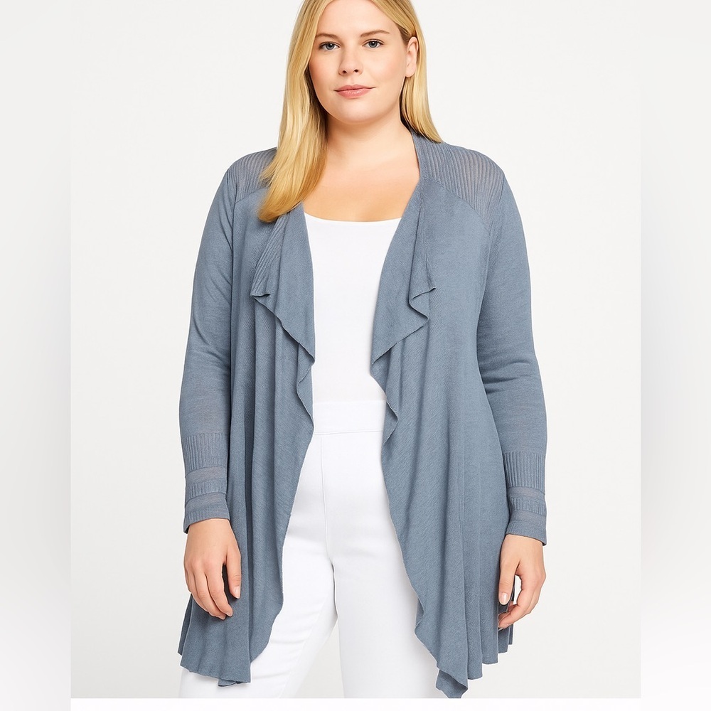 Nic + Zoe Lightweight Open Front Cardigan Sweater 3X Light Indigo